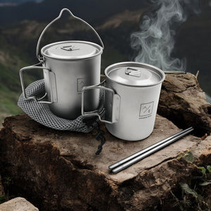 Ultra-Light Titanium Mug/Pot/Kettle Set - Versatile, Durable, Portable 450ml 750