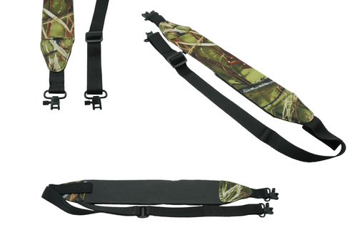 Waterproof-Neoprene Deep Woods Gun Strap Sling - Metal Swivel Clips - Camouflage