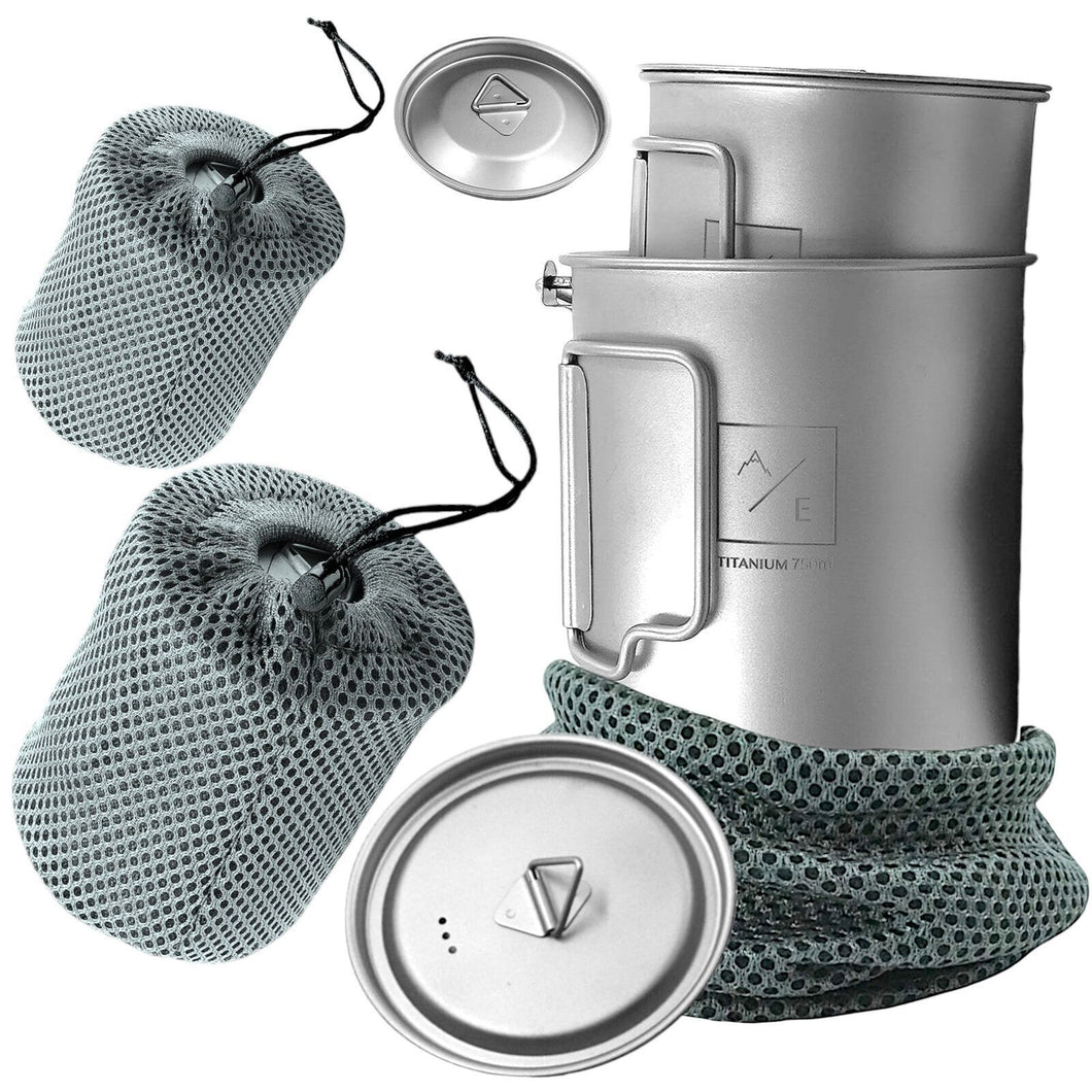 Ultra-Light Titanium Mug/Pot/Kettle Set - Versatile, Durable, Portable 450ml 750