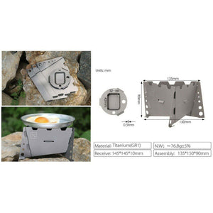 Flatpack 3-Sided Titanium Camping Stove, 5.5" W x 4" H, 90g, Foldable Compact