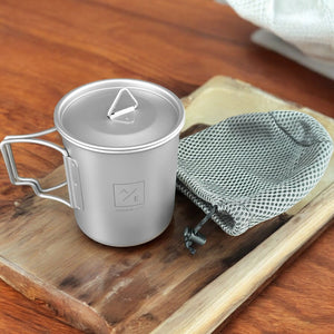 450ml (15oz) Titanium Open Flame Compact Ultralight Cup/Pot with Lid, 3.9 in