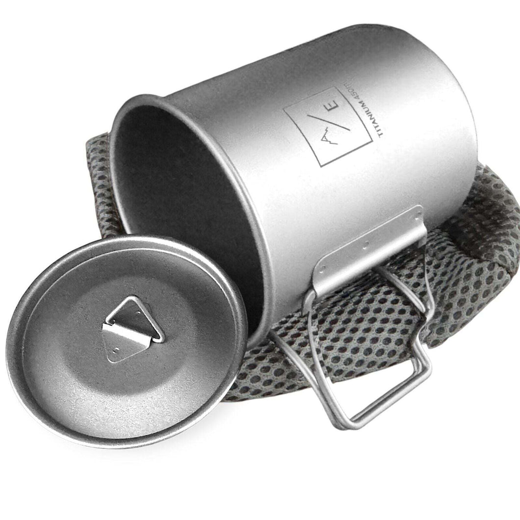 450ml (15oz) Titanium Open Flame Compact Ultralight Cup/Pot with Lid, 3.9 in