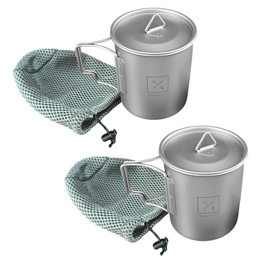 [2-PACK] 450ML (15oz) Titanium Open Flame Compact Ultralight Cup/Pot with Lid, 3