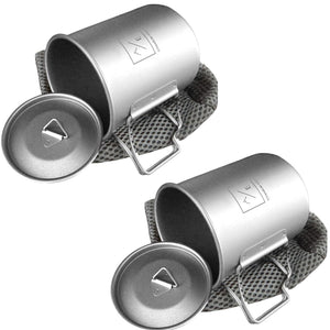 [2-PACK] 450ML (15oz) Titanium Open Flame Compact Ultralight Cup/Pot with Lid, 3