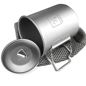 [2-PACK] 450ML (15oz) Titanium Open Flame Compact Ultralight Cup/Pot with Lid, 3