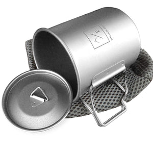 [2-PACK] 450ML (15oz) Titanium Open Flame Compact Ultralight Cup/Pot with Lid, 3