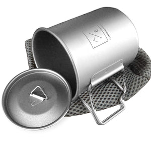[2-PACK] 450ML (15oz) Titanium Open Flame Compact Ultralight Cup/Pot with Lid, 3