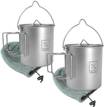 Load image into Gallery viewer, 750ml (25.3oz) Titanium Open Flame Compact Ultralight Cup/Pot (2-Pack)