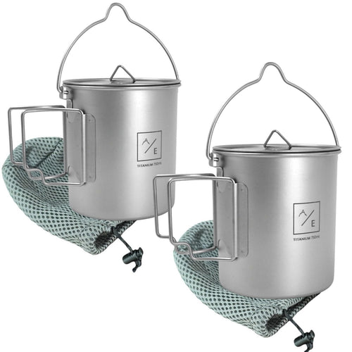 750ml (25.3oz) Titanium Open Flame Compact Ultralight Cup/Pot (2-Pack)