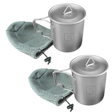 Load image into Gallery viewer, [2-PACK] 450ML (15oz) Titanium Open Flame Compact Ultralight Cup/Pot with Lid, 3.9 in Tall, 3.1 in Diameter, Nylon Travel Case 105 Grams | EVOLY OUTDOORS 2PC