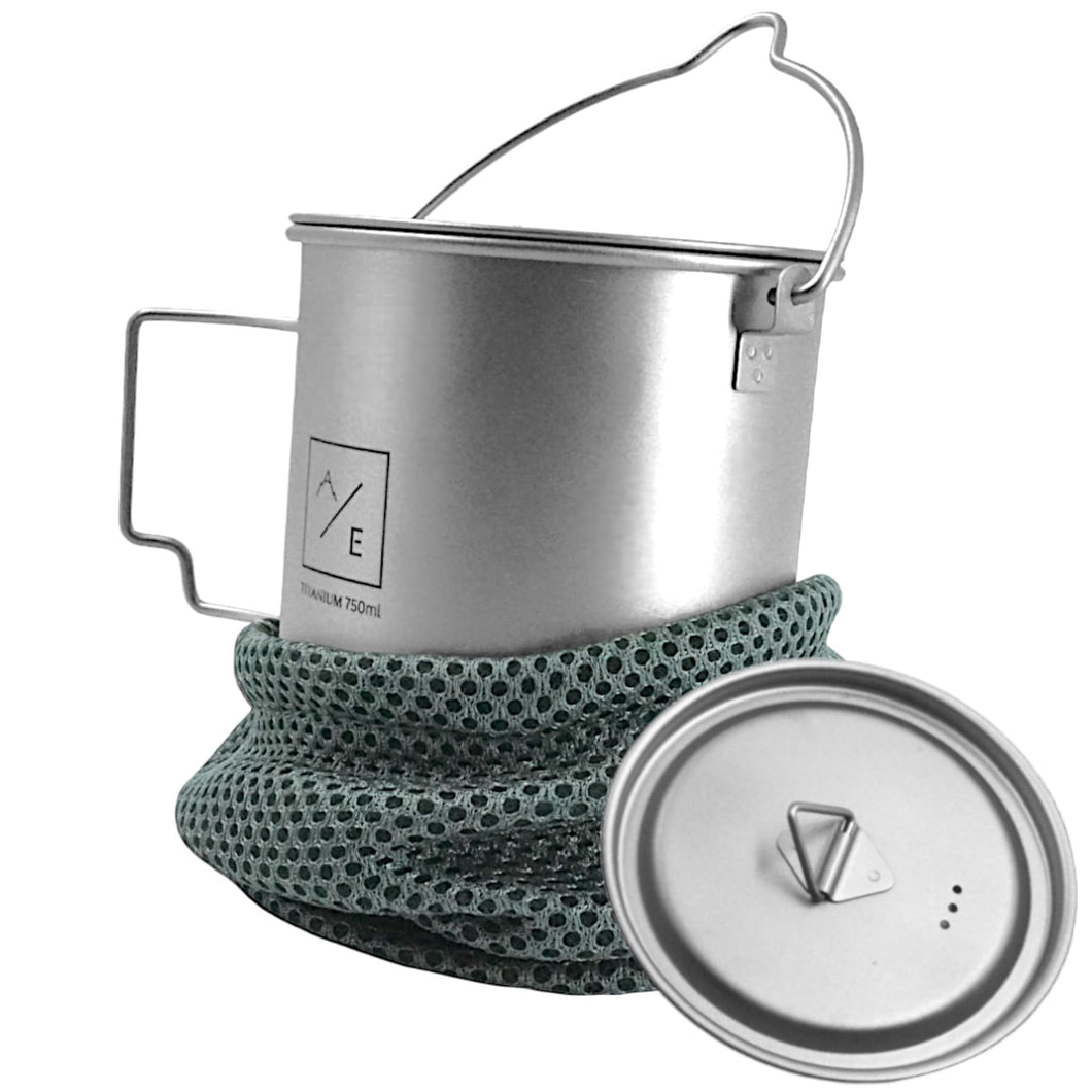 750ml (25.3oz) Titanium Open Flame Compact Ultralight Cup/Pot with Lid, 3.9 in Tall, 3.1 in Diameter, Nylon Travel Case 105 Grams | EVOLY OUTDOORS