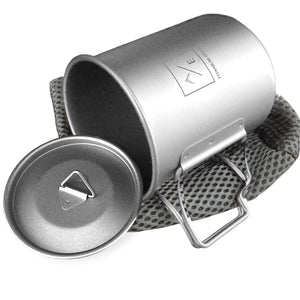 450ml (15oz) Titanium Open Flame Compact Ultralight Cup/Pot with Lid, 3.9 in Tall, 3.1 in Diameter, Nylon Travel Case 105 Grams | EVOLY OUTDOORS