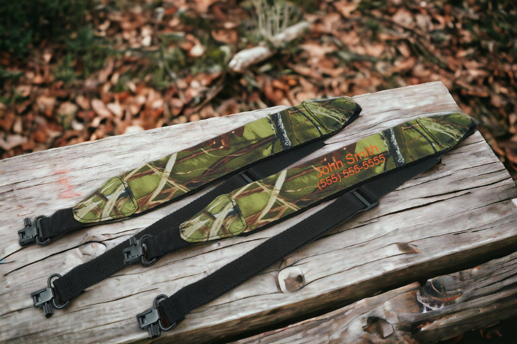 Waterproof Camo Neoprene Deep Woods Gun Strap Sling with Metal Swivel Clips, Camouflage Gun Strap, Custom Name Hunting Gift