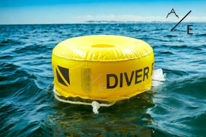 22" DIVER BELOW with Custom Name Option, Yellow Diving Safety Float, Scuba Snorkeling Diving Buoy Inflatable