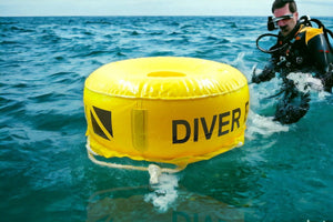 22" DIVER BELOW with Custom Name Option, Yellow Diving Safety Float, Scuba Snorkeling Diving Buoy Inflatable