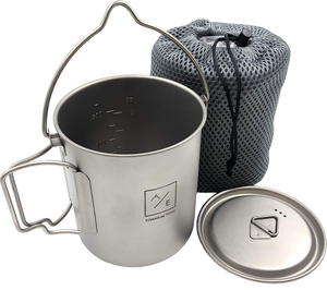 450ml + 750ml Titanium Open Flame Ultralight Cup/Pot Camping, Hiking,Backpacking