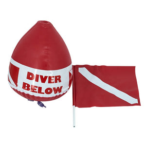 Inflatable Surface Marker Swimming Diver Down Safe Diving Buoy w/ Diver Flag- RED