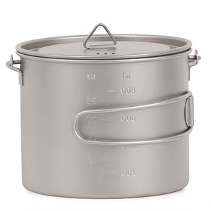 Titanium 1100ml Pot with Lid &  Hanger Mug Foldable Handles for Backpacking Camping etc.