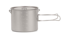 Load image into Gallery viewer, Titanium 1100ml Pot with Lid &amp;  Hanger Mug Foldable Handles for Backpacking Camping etc.