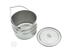 Load image into Gallery viewer, Titanium 1100ml Pot with Lid &amp;  Hanger Mug Foldable Handles for Backpacking Camping etc.